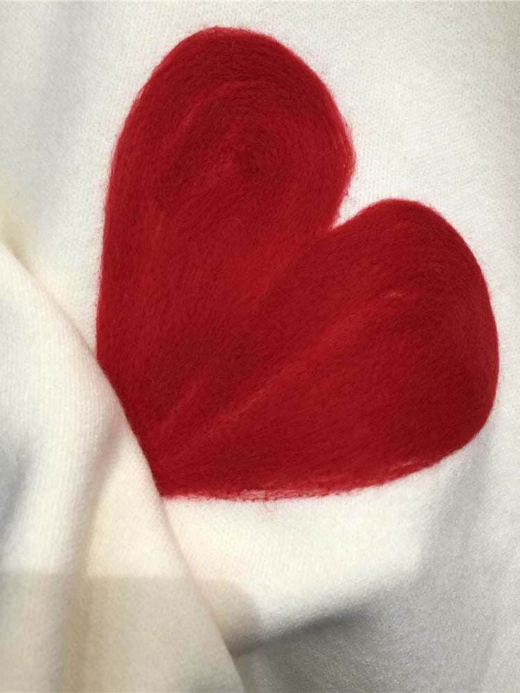 Harajuku Style Women's Black Knit Crewneck Sweater with Red Heart - Image 6