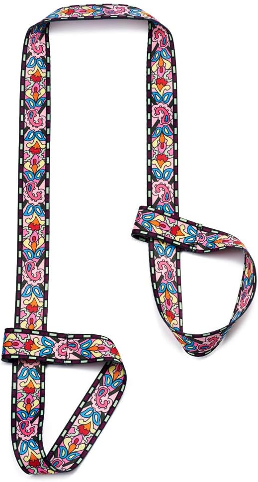 Adjustable yoga mat strap and carrier in use for carrying a rolled yoga mat