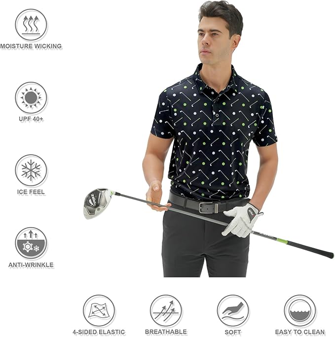 Men's Quick Dry Performance Polo Shirt - Athletic Print Golf Top