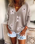 Women's V Neck Crochet Cardigan in Beige, Green, or Orange