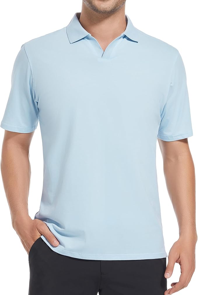 Men's Jacquard Short Sleeve Golf Polo Moisture Wicking Active Shirt