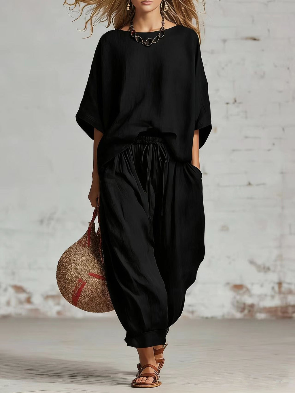 Women's Loose Casual Two-Piece Set T-Shirt and Drawstring Pants - Image 4