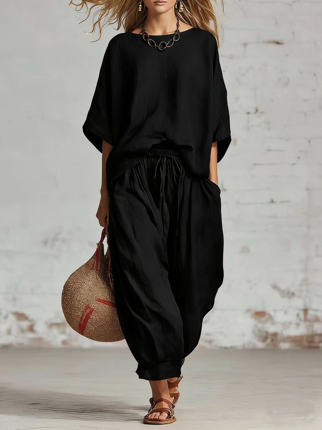 Women's Loose Casual Two-Piece Set T-Shirt and Drawstring Pants - Image 4