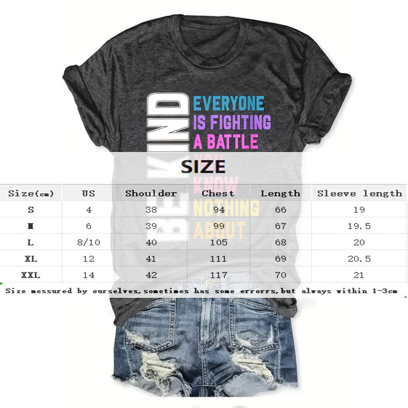 Women's Round Neck Short Sleeve Slogan Print Casual Summer T-Shirt - Image 3