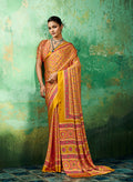 Ajrakh Amber Faux Satin Printed Saree with Traditional Motifs