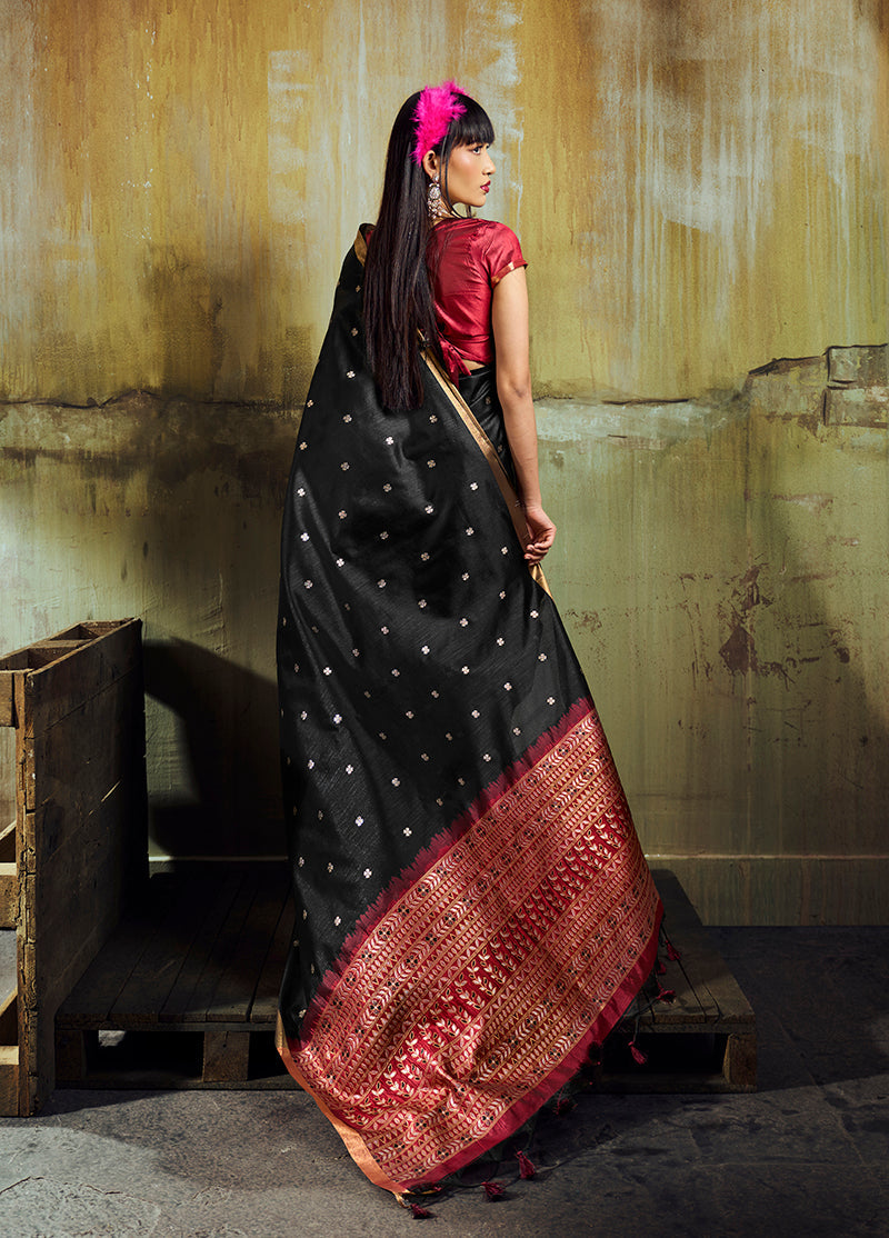 Black Weaving Silk Blend Saree with Rich Zari Woven Pallu
