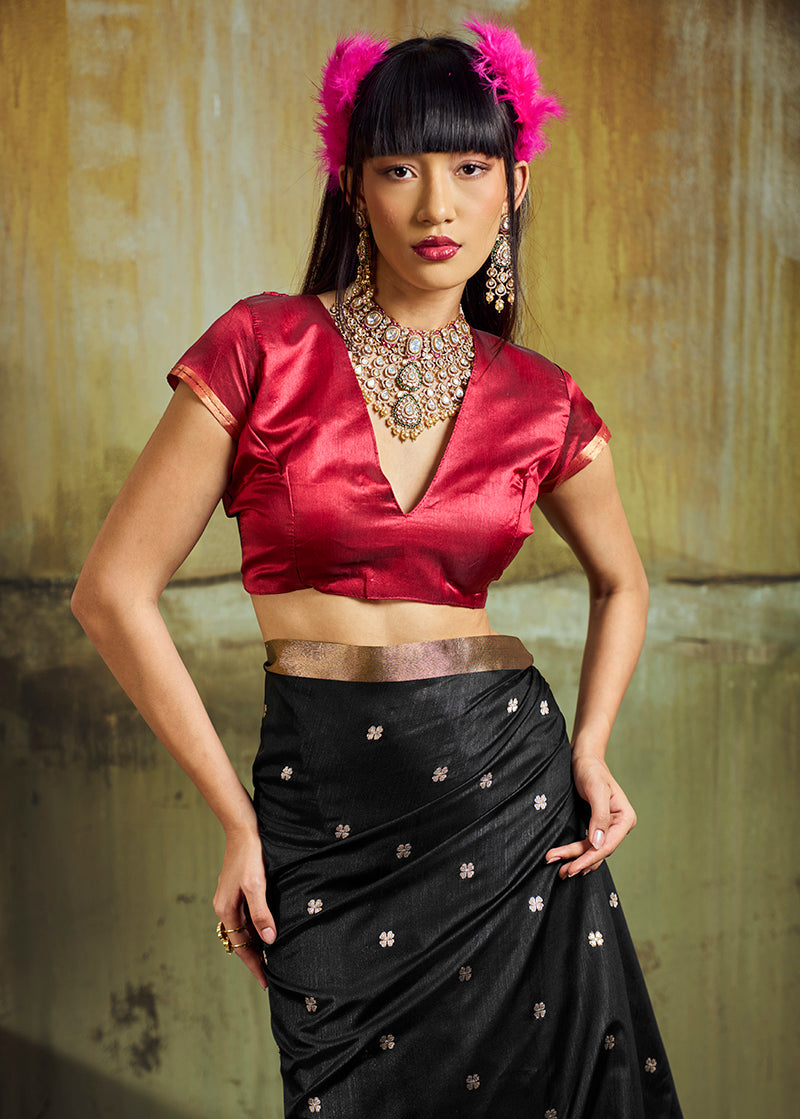 Black Weaving Silk Blend Saree with Rich Zari Woven Pallu