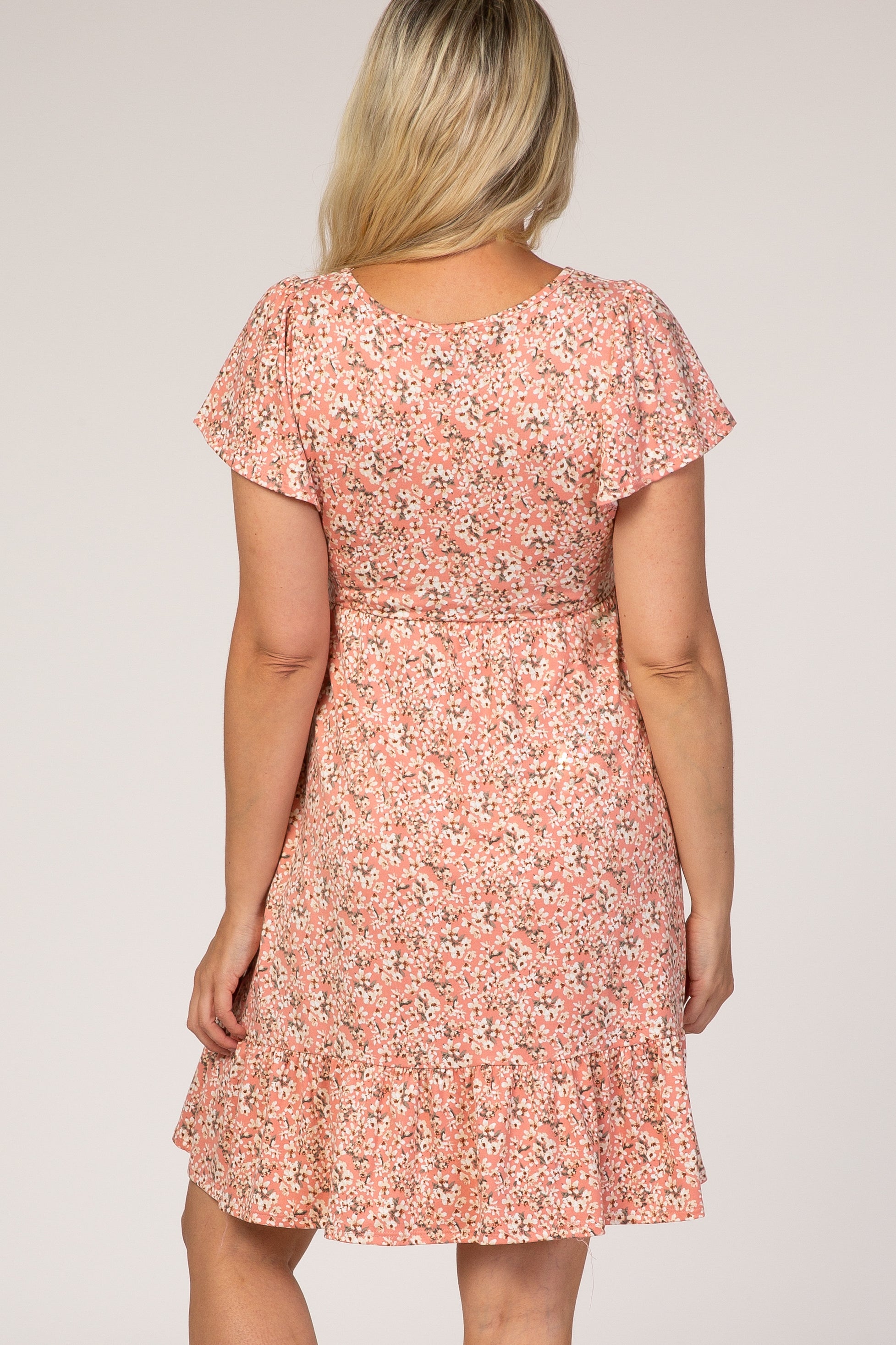 Pink Floral Ruffle Accent Maternity Dress