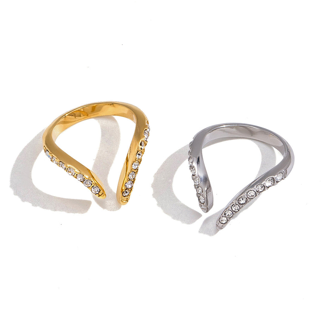 Geometric Zircon Open Ring in Stainless Steel - Minimalist Jewelry