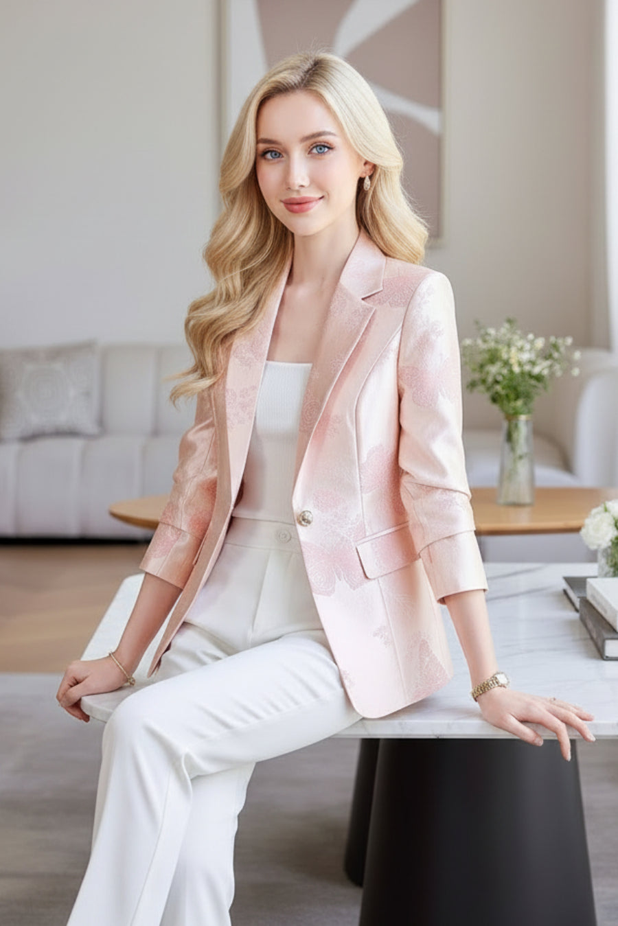 Women's Elegant Slim-Fit Satin Suit Blazer – Pocket Detail Long Sleeve