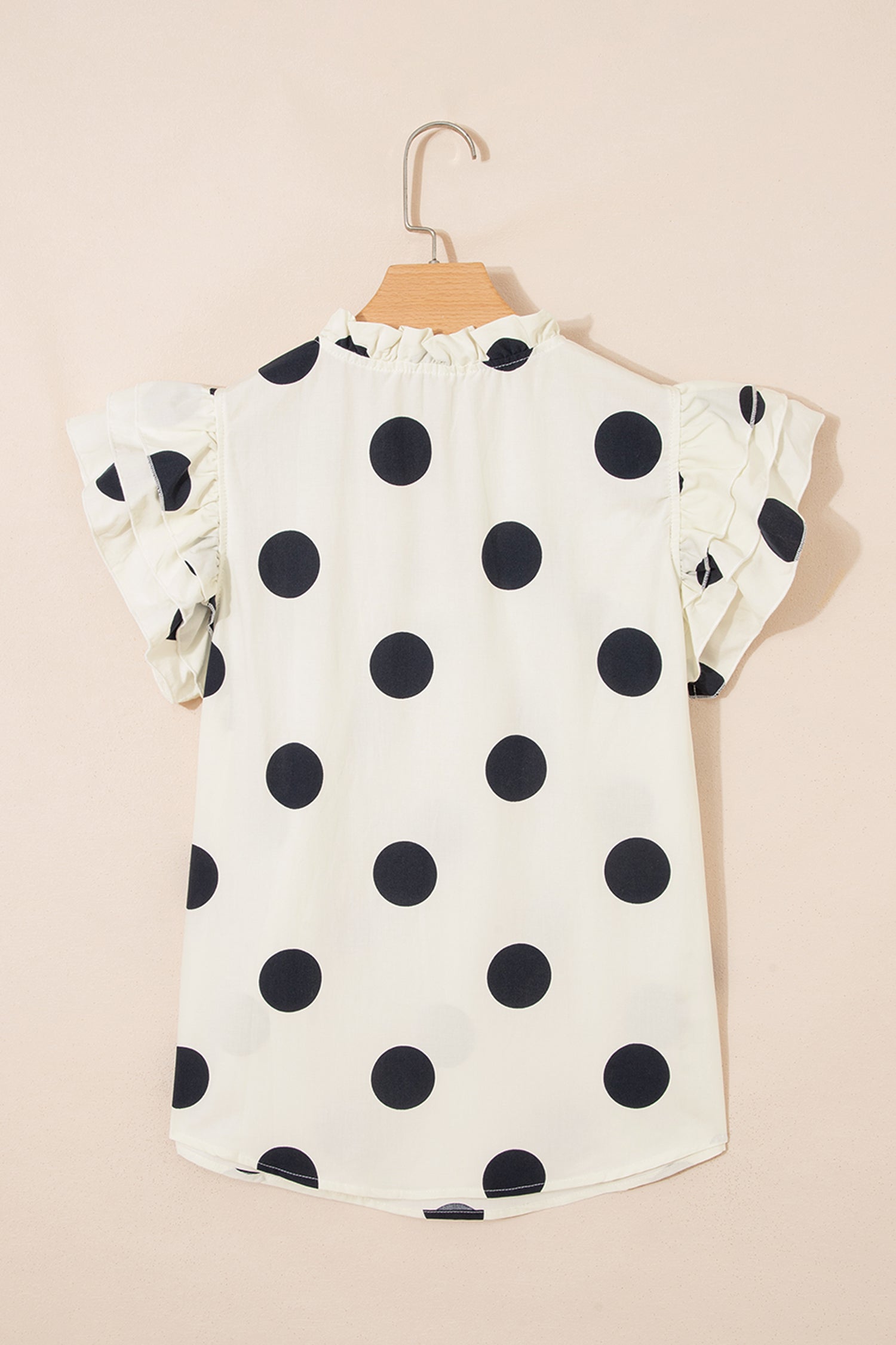 Jane Polka Dot V-Neck Shift Blouse with Ruffle Sleeves