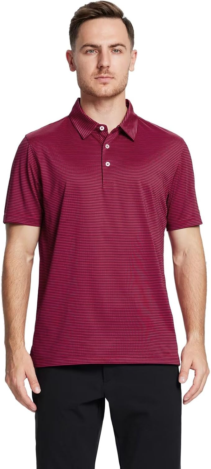 Men's Performance Striped Golf Polo - Quick Dry Activewear