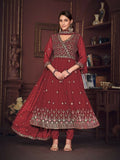 Maroon georgette embroidered Anarkali kurta set with dupatta