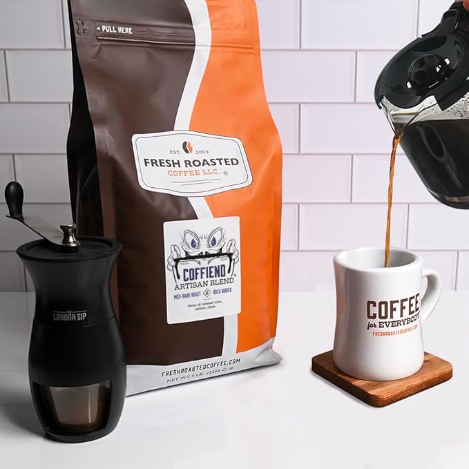Fresh Roasted Coffee, Coffiend, 5 lb (80 oz), Med-Dark Roast, Kosher, Whole Bean