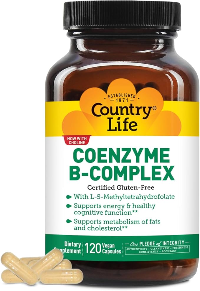 Country Life Coenzyme B-Complex, 120 Capsules – Supports Energy & Metabolism, Mood & Cognitive Function – Vegan, Gluten-Free, Bioavailable B Vitamins with Choline