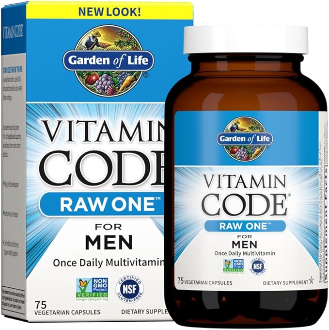 Garden of Life Vitamin Code Raw One for Men, Once Daily Multivitamin, 75 Capsules, One a Day Mens Vitamins Plus Fruit, Veggies & Probiotics for Mens Health, Vegetarian Multivitamins