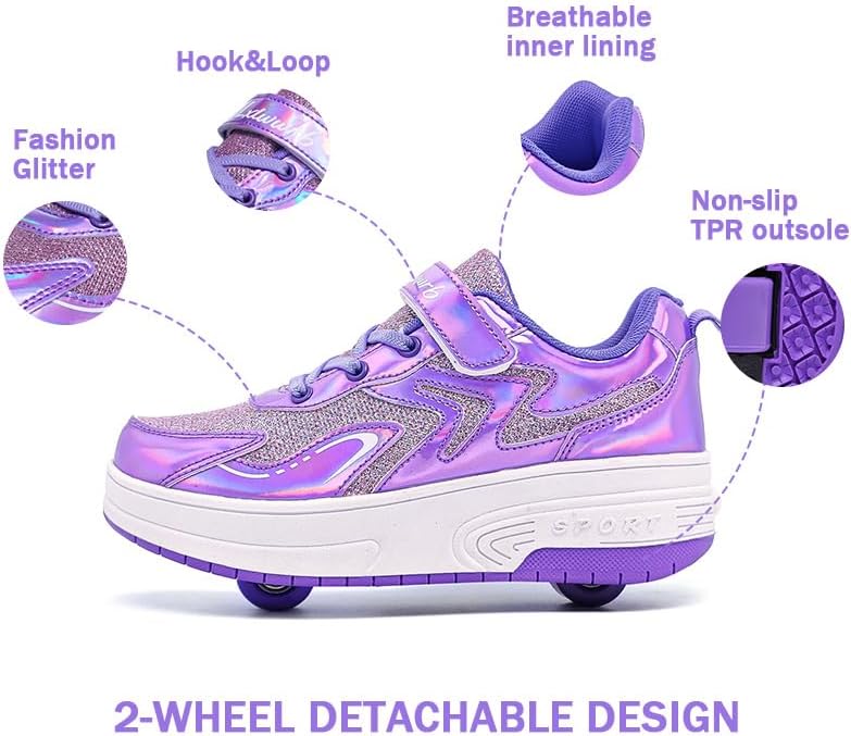 Wooowyet Roller Skate Shoes for Kids Boys Girls Rechargealbe Wheels Sneakers Fashion Roller Wheeled