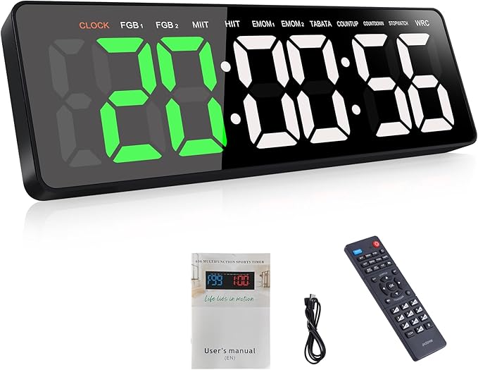 Gym Timer, 16.5" Large Digital Wall Clock for Gym Interval Workout, Remote Control LED Digital Timer for Home Decor, Living Room, Office, Gym, Classroom