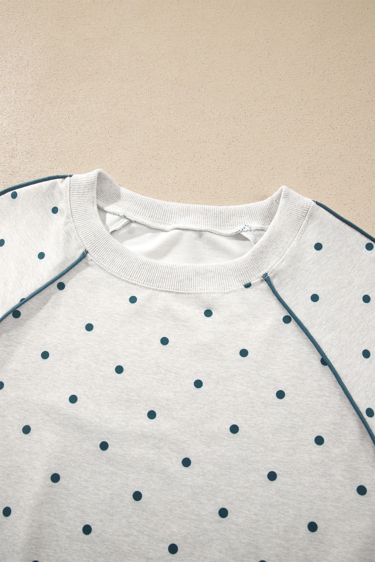 Polka Dot Piping Trim 3/4 Raglan Sleeve Top
