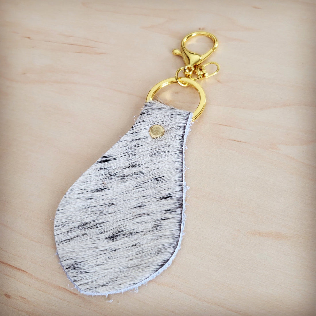 Brindle Cowhide Leather Keychain with Gold Tone Clip - Image 5