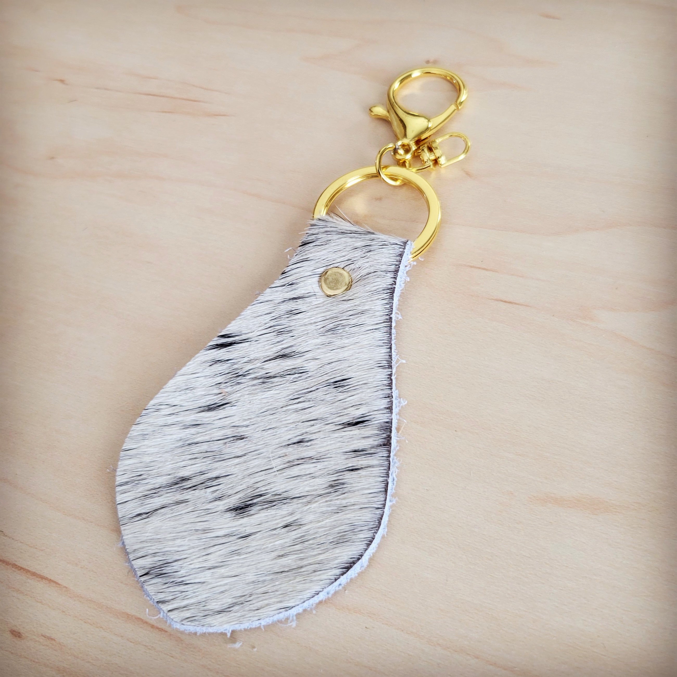 Brindle Cowhide Leather Keychain with Gold Tone Clip - Image 5