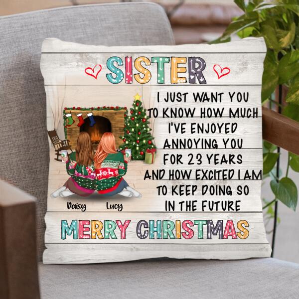 Personalized Xmas Sisters Pillow Cover - Best Gift For Sister/Friend - Merry Christmas