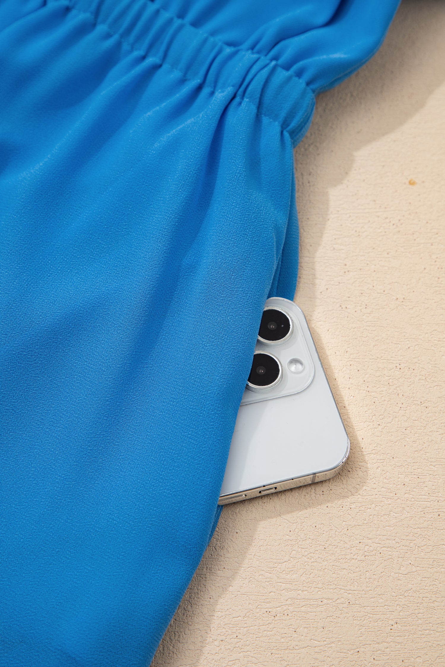 Blue Half Buttons Collared Elastic Waist Sleeveless Shirt Dress