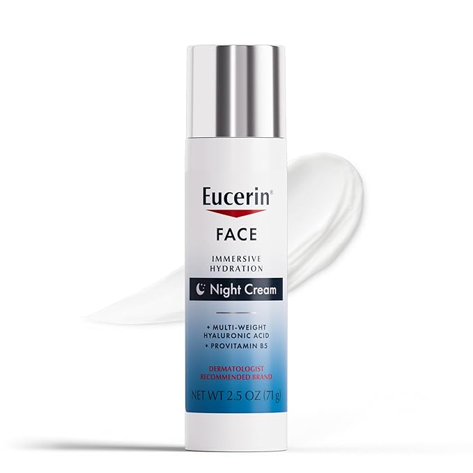 Eucerin Face Immersive Hydration Night Cream with Hyaluronic Acid and Provitamin B5, Ultra-Lightweight Face Moisturizer Smooths Fines Lines and Wrinkles, 2.5 Oz Bottle