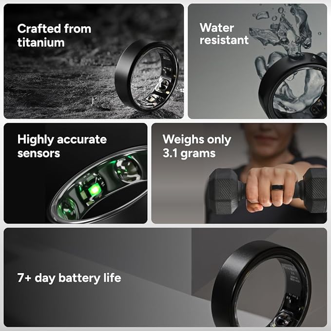Gabit Smart Ring | Sleep, Fitness, Nutrition, Stress | Calorie Tracker, AI Health Coach, 30+ Workout Modes, VO2 Max | Buy Sizing Kit First | Health Tracker for Women & Men | Titanium, Rose Gold 13