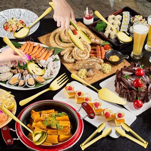 Gisly Gold 12 Pieces Serving Utensils Include Large Serving Spoons, Slotted