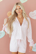 Pink Bow Lattice Print Bow Ties 2pcs Pajama Set