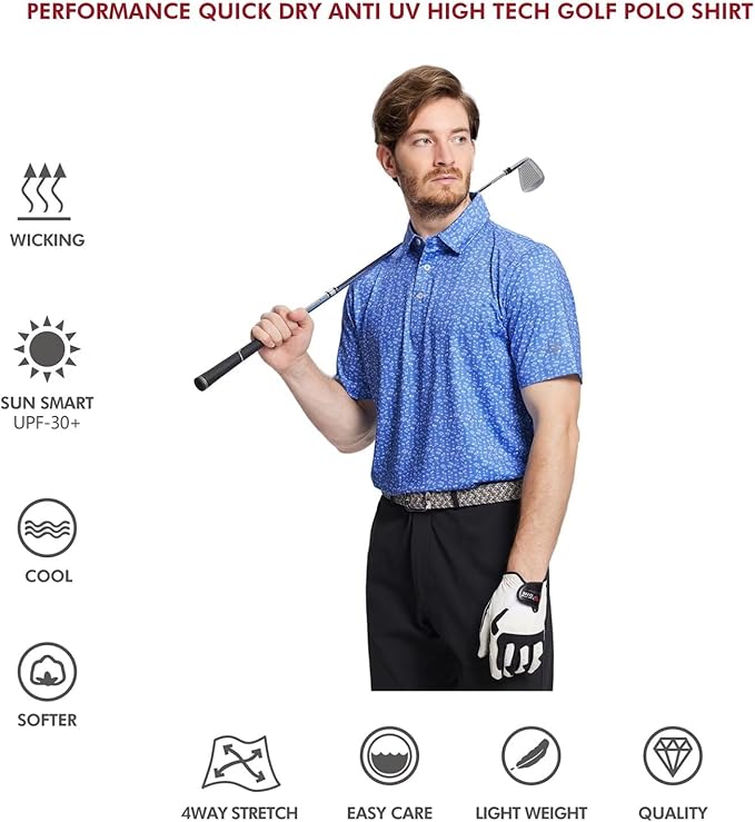 Men's Performance Striped Golf Polo Short Sleeve Moisture Wicking