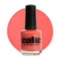 Bottle of CAKE Nail Strengthening Polish in Afterglow, a vibrant pinkish-red shade.