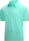 Close up of men's performance jacquard golf polo with hidden placket and moisture-wicking fabric.