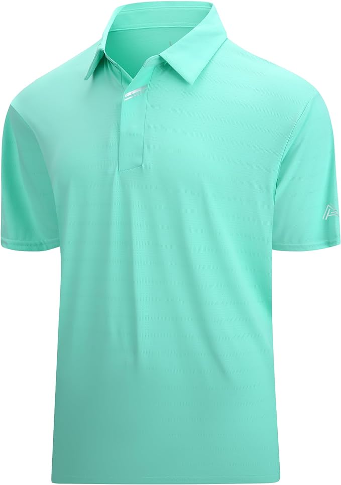 Men's mint-green athletic jacquard polo with hidden button placket