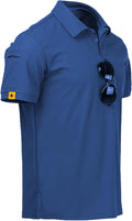 Close up of Men's Tactical Performance Golf Polo Shirt featuring breathable air-hole fabric and button placket.