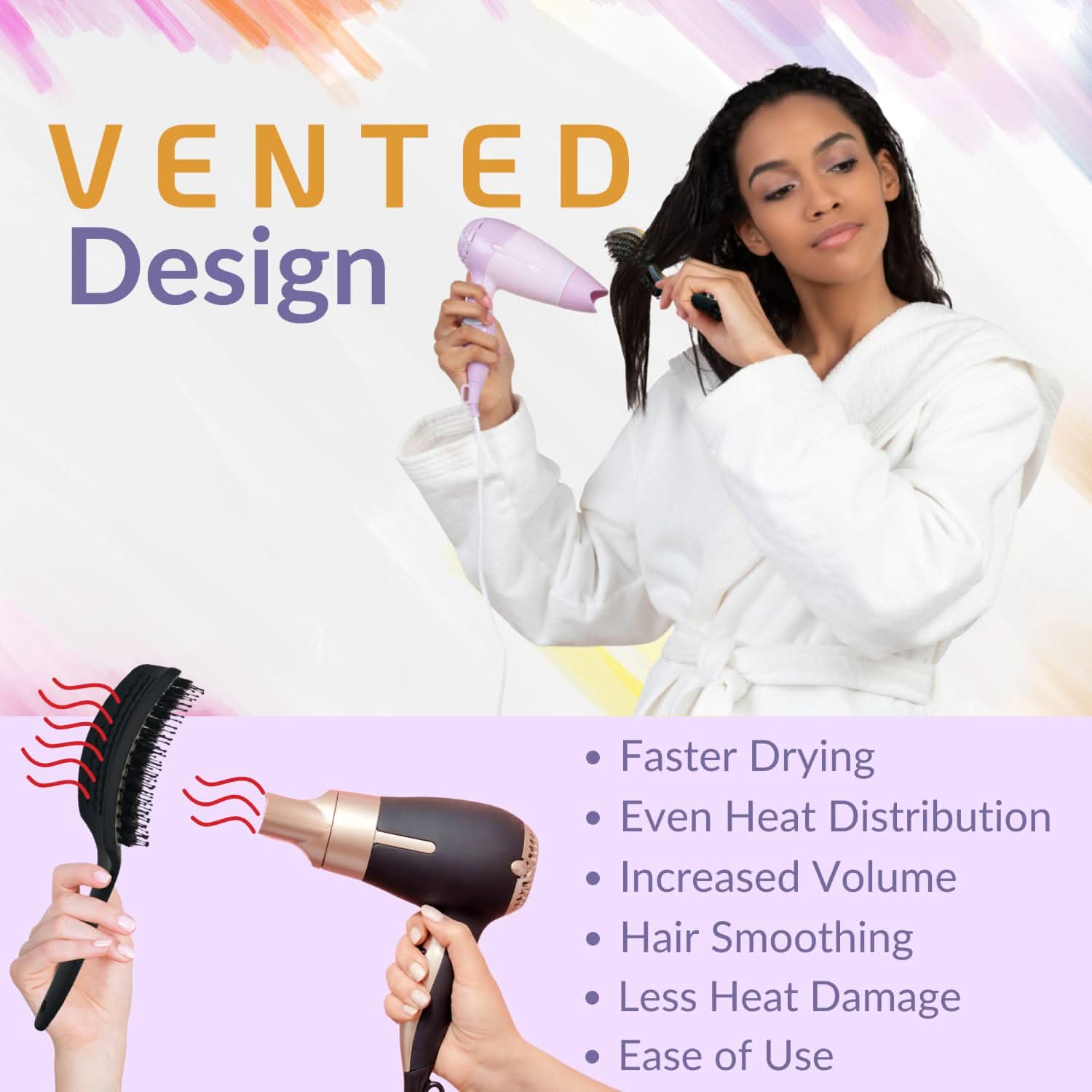 Large Curved Vented Boar Bristle Detangler Brush in Red