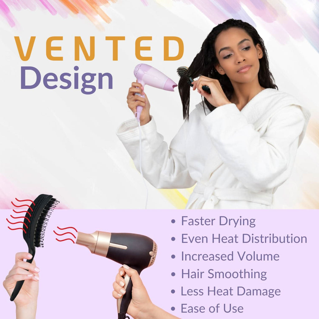 Medium Curved Vented Boar Bristle Detangler Brush in Grey