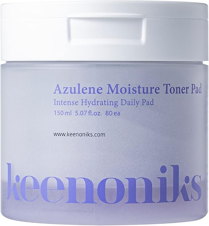 Azulene Moisture Toner Pad - Anti-flammatory & Hydrating Facial Pad with Chamomile Extract, Panthenol & AQUAXYL for Red, Sensitive SkinㅣKorean Skincareㅣ 80 Pads (5.07 Oz)