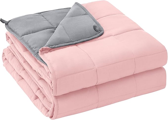 yescool Weighted Blanket for Adults (12 lbs, 60" x 80", Pink Grey) Cooling Heavy Blanket for Sleeping Perfect for 110-130 lbs, Queen Size Breathable Blanket with Premium Glass Bead, Machine Washable