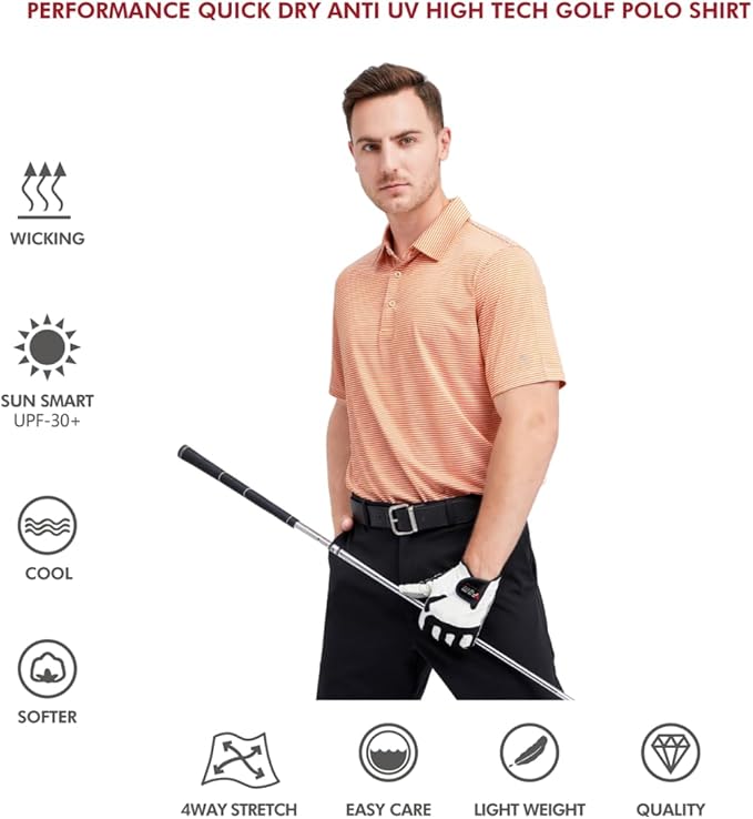 Men's Striped Performance Golf Polo Shirt with UPF 30+