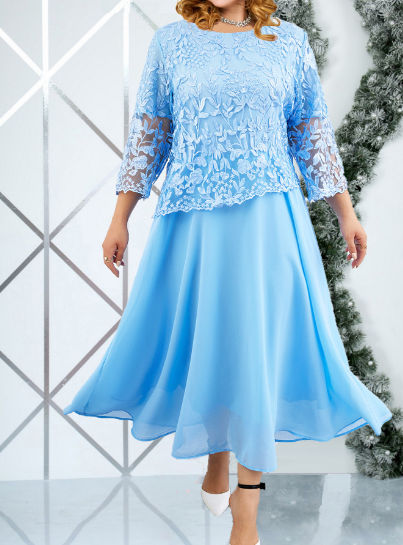 Elegant Plus Size Dress with Lace (One Piece)