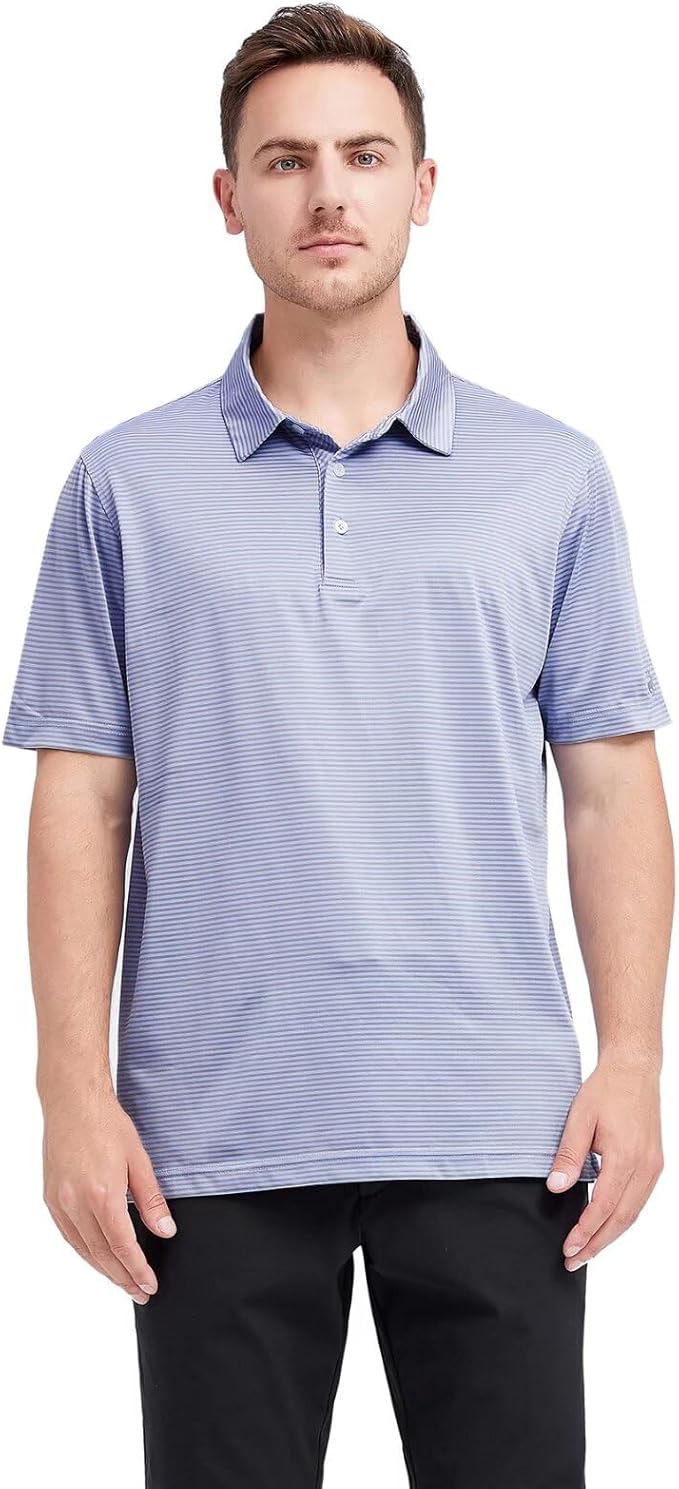 Men's Striped Performance Golf Polo Shirt Moisture Wicking Dry Fit