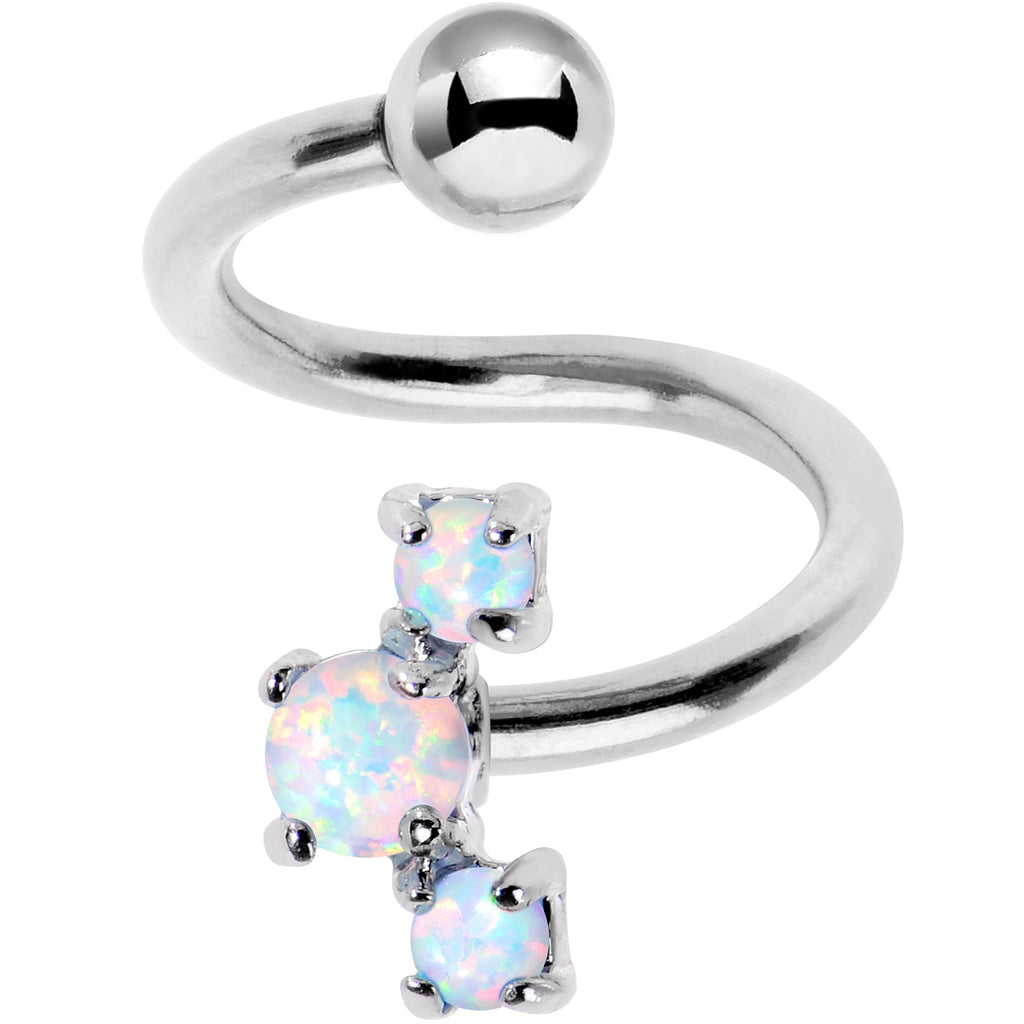 White Synthetic Opal Cluster Spiral Twister Belly Ring - Image 2