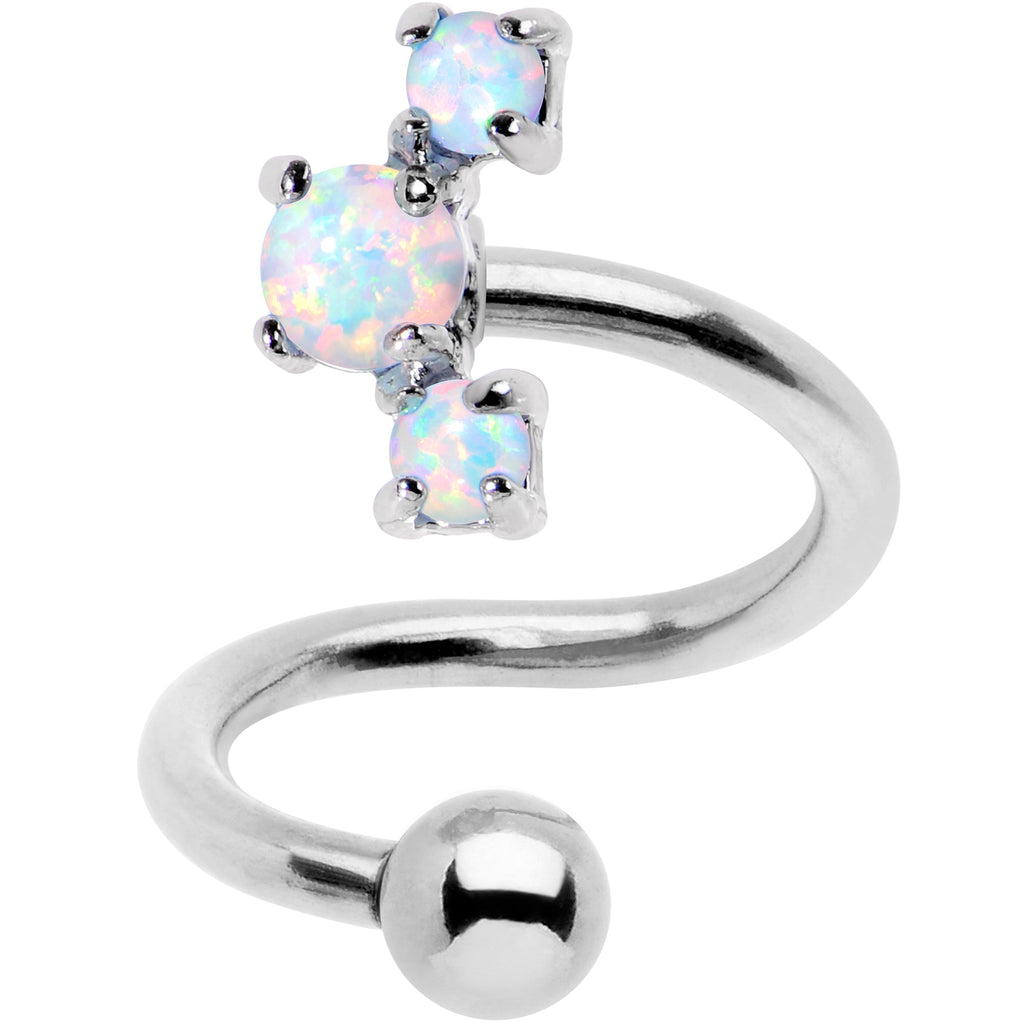 White synthetic opal cluster accent on a silver-toned spiral twister belly ring