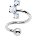 White synthetic opal cluster accent on a silver-toned spiral twister belly ring