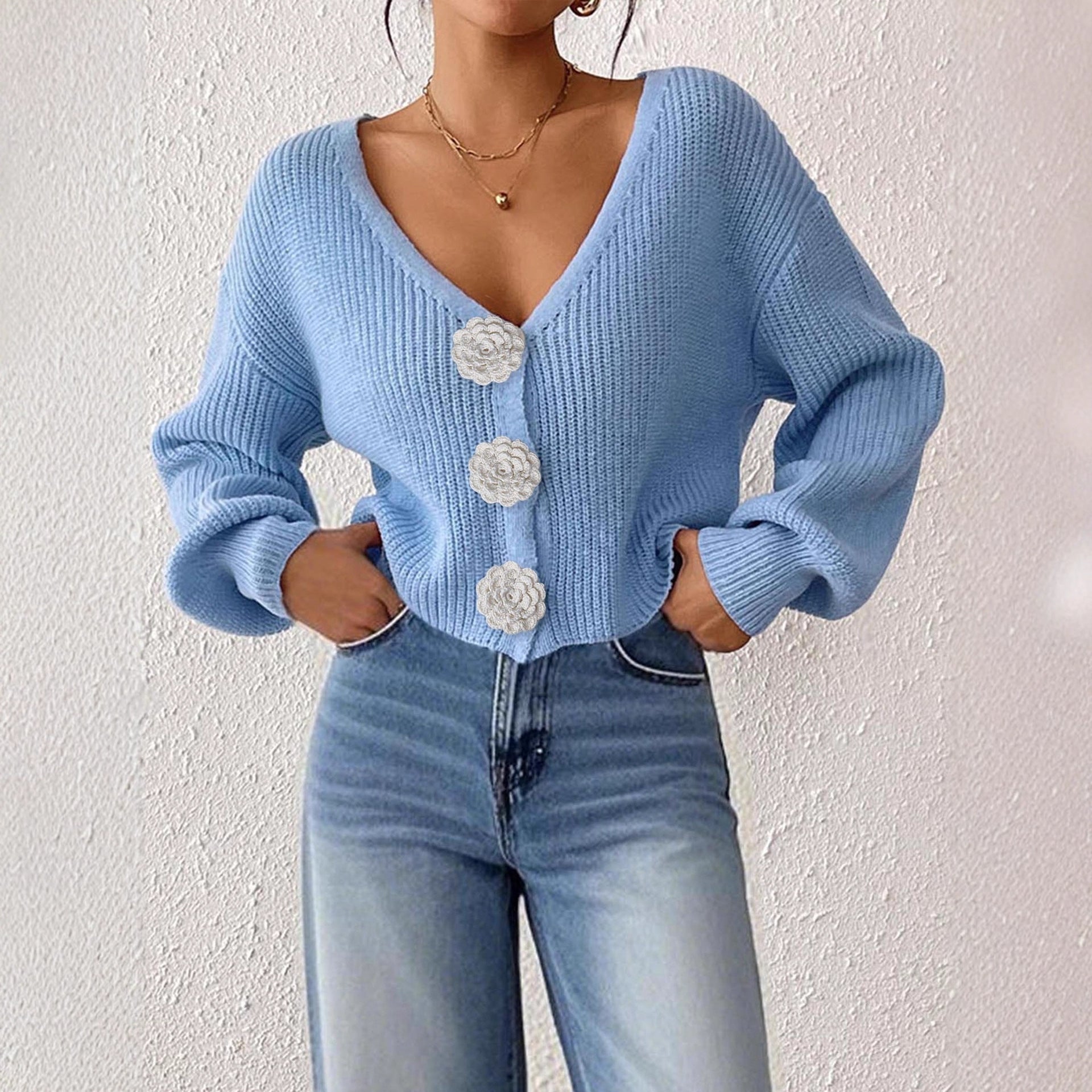 Women's Crochet Cardigan with Decorative Buttons