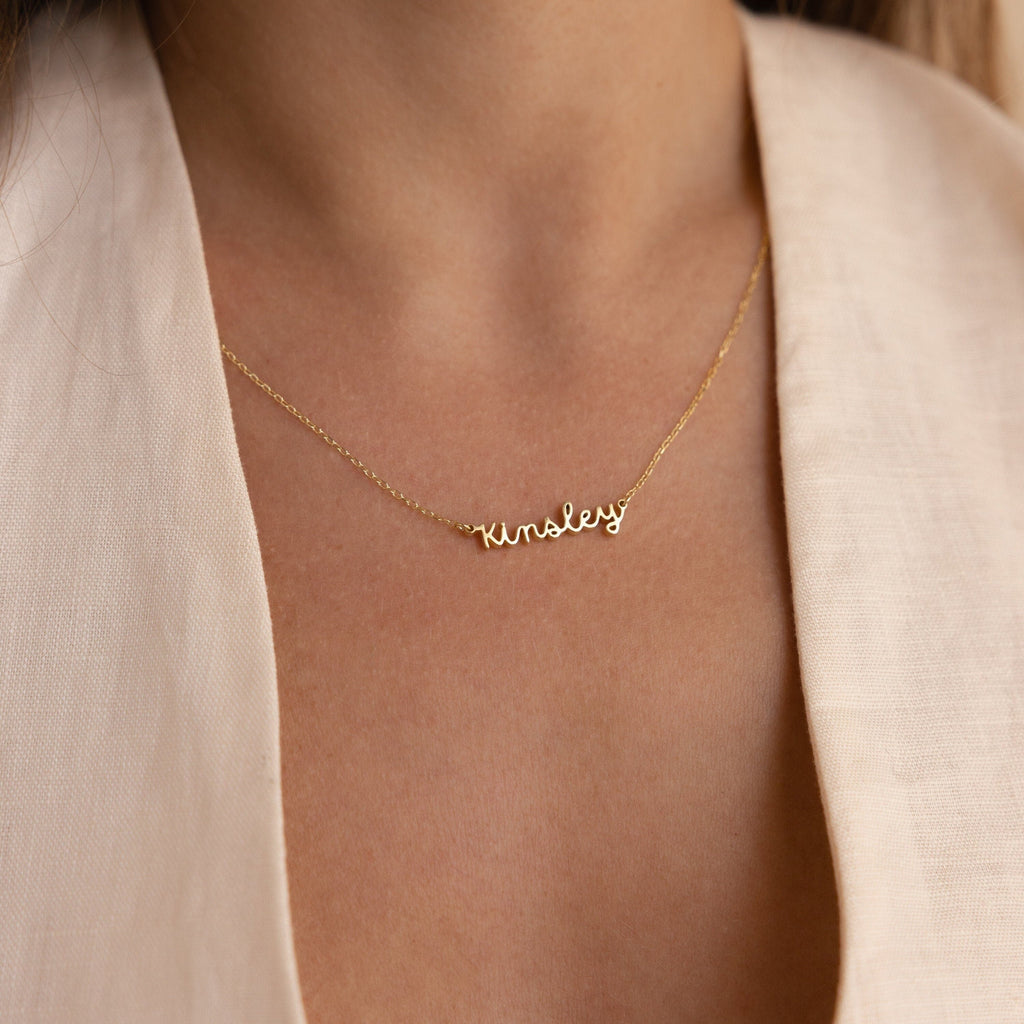 Custom Minimal Script Name Necklace in Gold