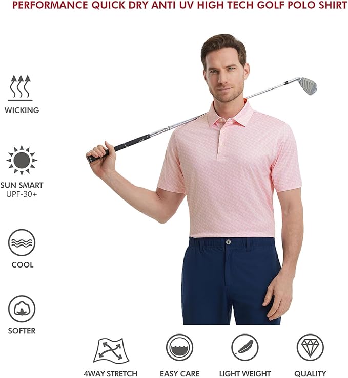 Men's Striped Performance Golf Polo Shirt - Moisture-Wicking