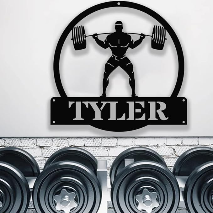 Personalized Gym Metal Sign Custom Workout Room Wall Art, Fitness Center Motivational Garage Decor, Powerlifting Home Gift for Women, Men, Dad, Papa, Grandpa, Mother, Sister, Girls, Family Modern